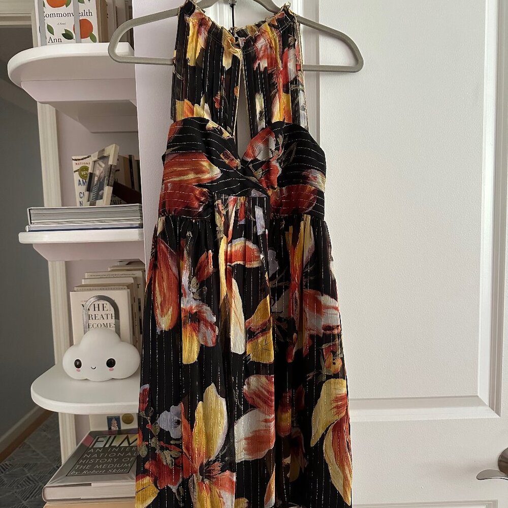 Anna Sui for Anthropologie Silk Nagia Iris Dress - EUC Size 0, black floral